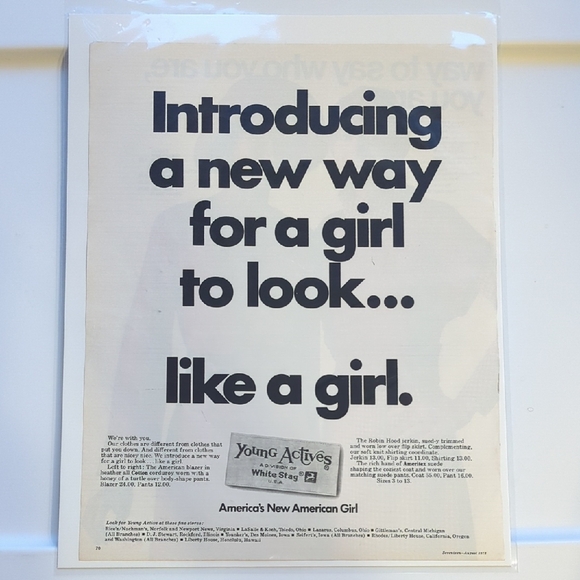 Vintage 1972 Seventeen Ad: Young Actives, White Stag, Monsanto, Retro Magazine